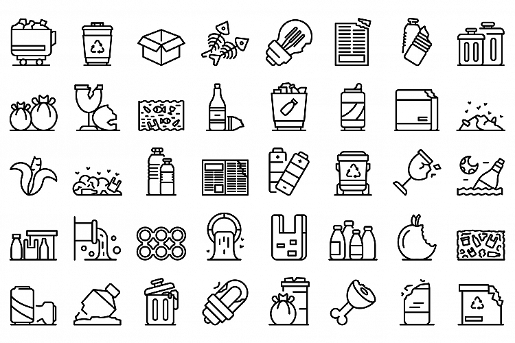 Waste icons set, outline style example image 1