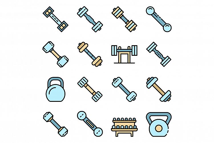 Dumbell icons set line color vector