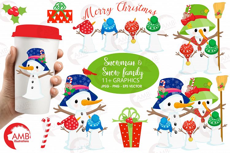 Snowman Clipart, Christmas Clipart, Frosty the Snowmen Clipart, Snowman Family, Snowman Clipart, AMB-1512clipart, graphics, illustrations AMB-1512