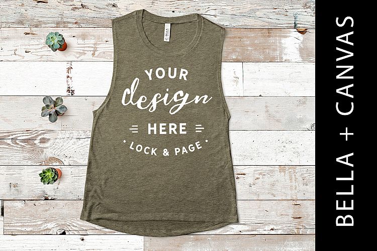 Heather Olive Bella Canvas 8803 Mockup Flat Lay Vest T Shirt