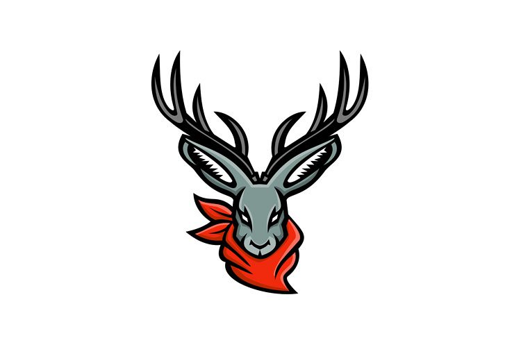 Jackalope Wearing Bandanna Mascot