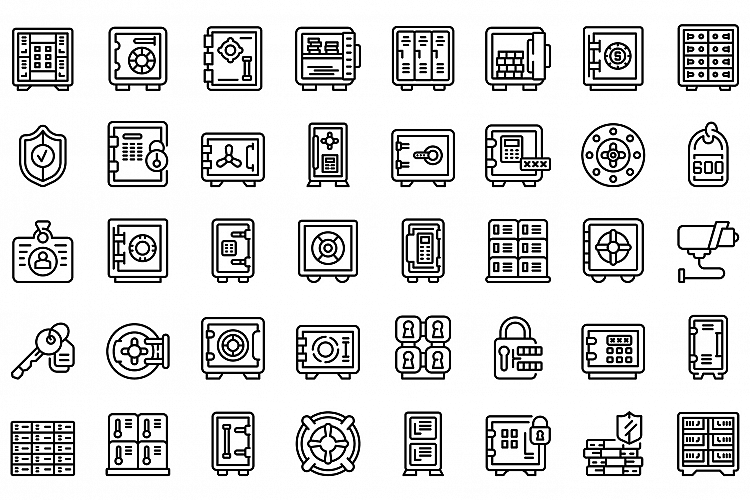 Deposit room icons set, outline style example image 1