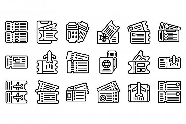Airline tickets icons set, outline style example image 1