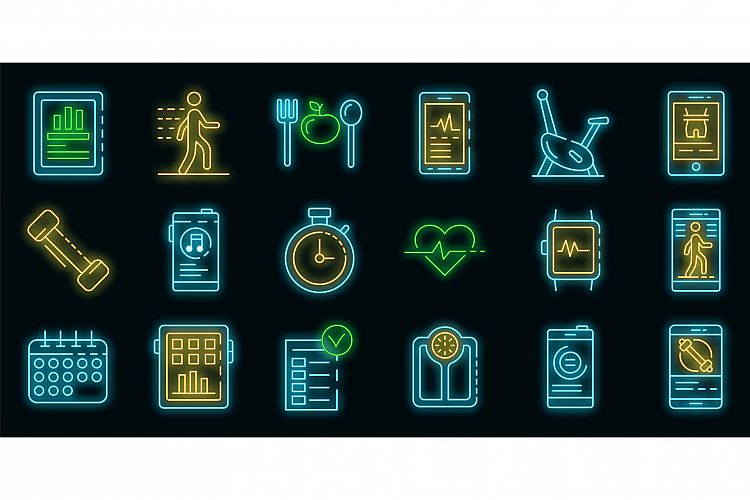 Apps for fitness icons set vector neon example image 1