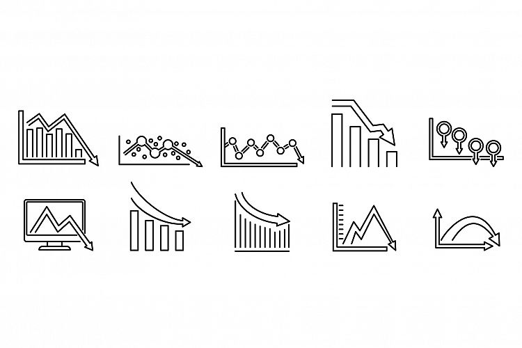 Regression chart icons set, outline style example image 1