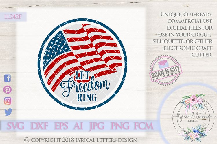 Let Freedom Ring Patriotic Cutting File LL242 F  SVG DXF FCM EPS AI JPG PNG