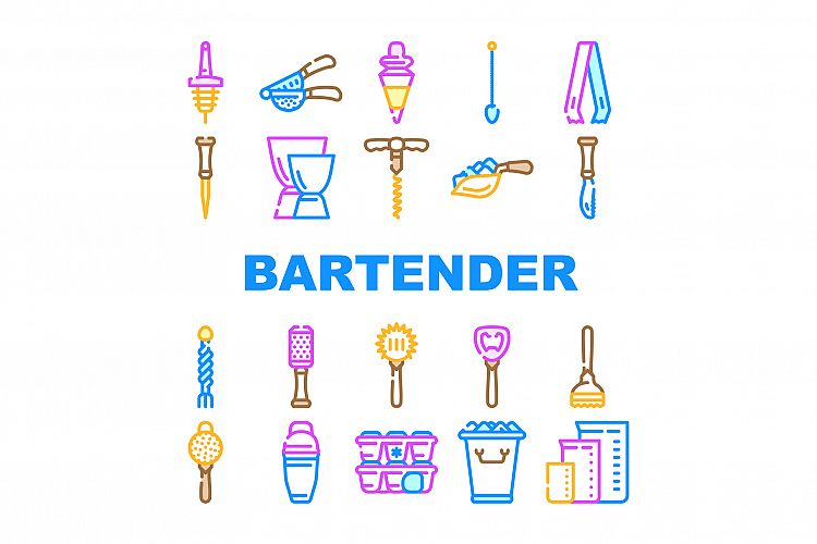 Bartender Accessory Collection Icons Set Vector example image 1