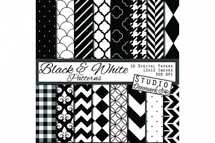 Black and White Patterned Digital Paper - 16 Papers