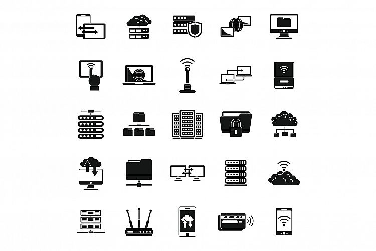 Remote access data icons set, simple style example image 1