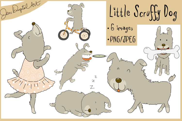 Little Scruffy Dog | 6 cute dog clip art illustrations