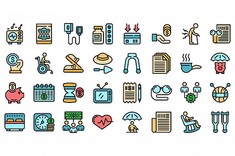 Retirement icons set vector flat example image 1