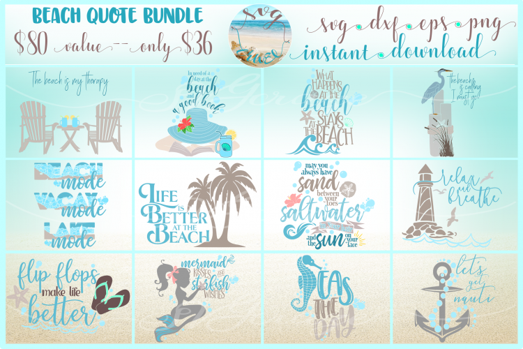 Summer Vacation at the Beach Quote Bundle SVG DXF EPS PNG