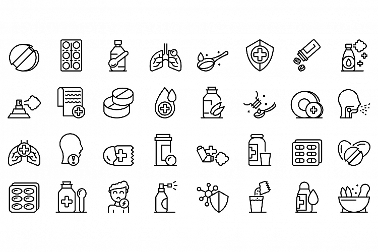 Cough drops icons set, outline style example image 1