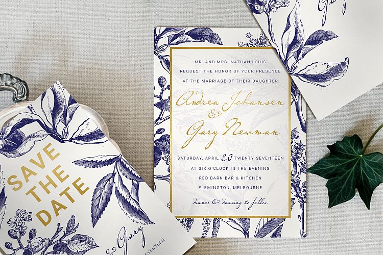 Gold & Navy Wedding Invitation Suite