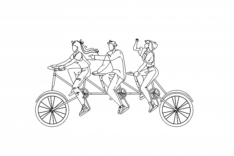 Collective Boy And Girls Riding Tandem Vector example image 1