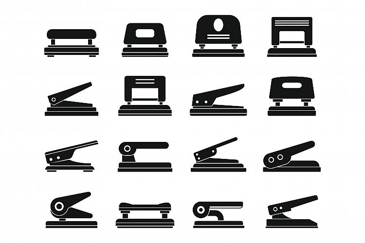 Hole puncher office icons set, simple style example image 1