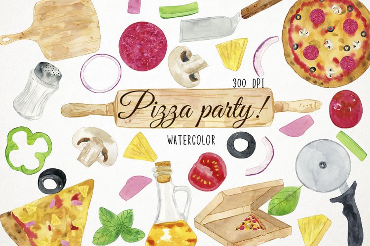 Watercolor Pizza Clipart, Pizza Clip Art, Fast Food Clipart