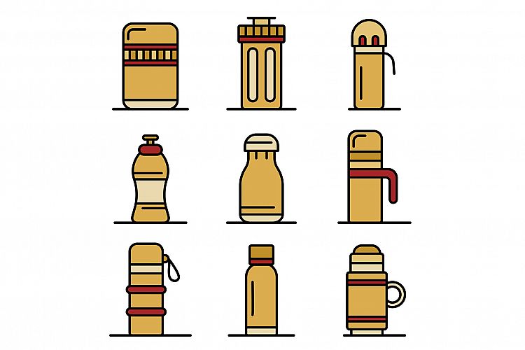 Vacuum insulated water bottleicons set vector flat example image 1