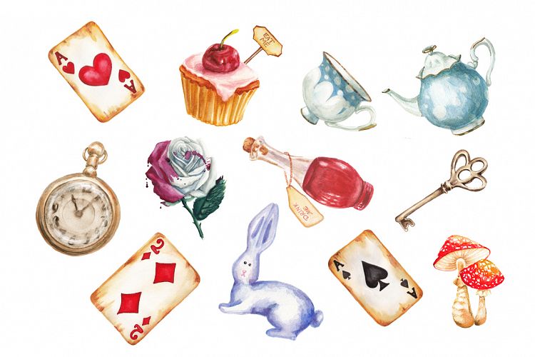 Watercolor Alice in Wonderland collection