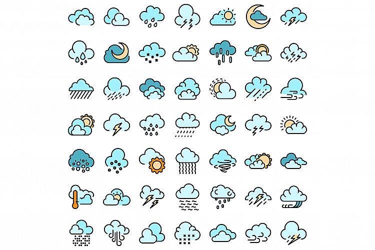 Cloudy weather icons set vector flat example image 1