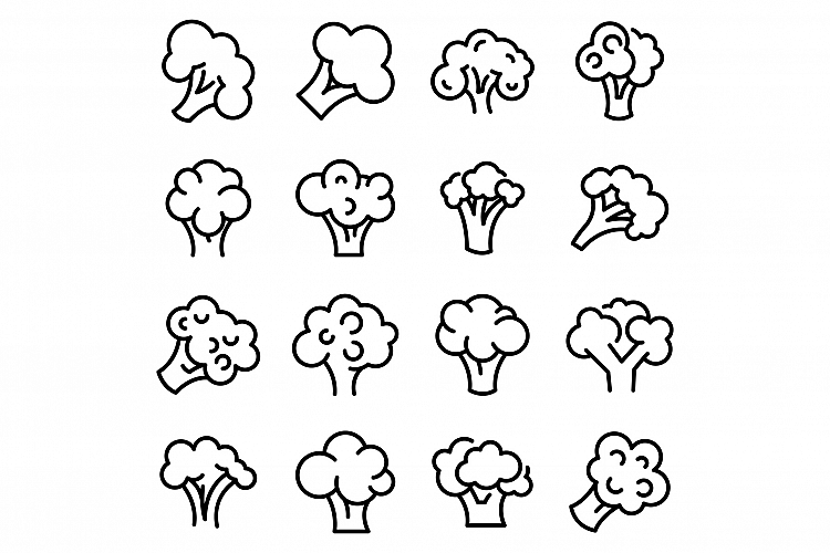 Broccoli icons set, outline style example image 1