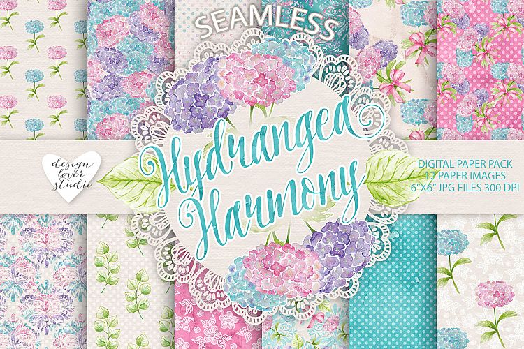 Watercolor Hydrangea flowers digital paper