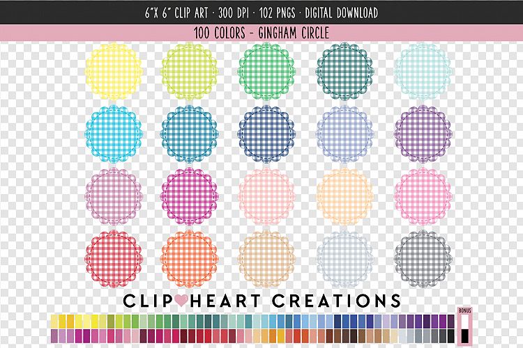 Stitched Gingham Circles Clip Art - 100 Clip Art Graphics