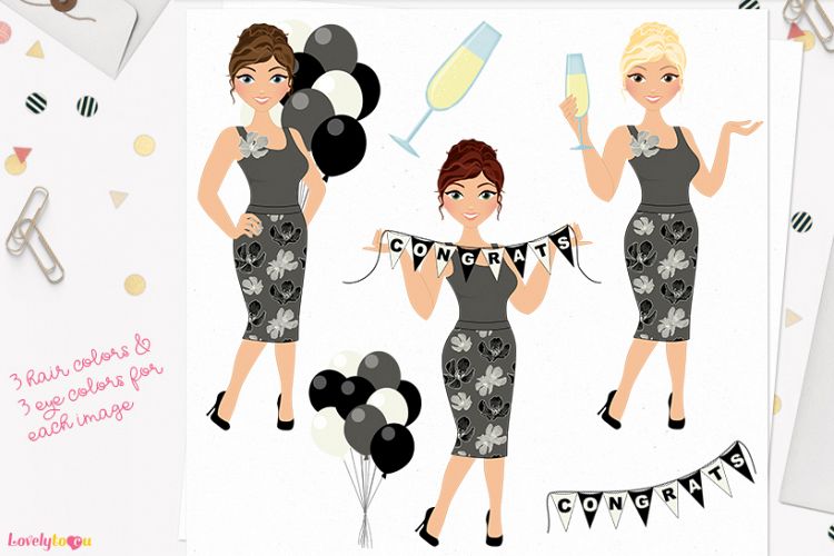 Woman party character clip art (L273 Carly)