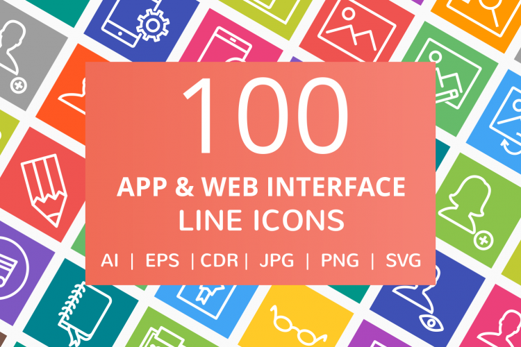 100 App   Web Interface Line Multicolor B/G Icons