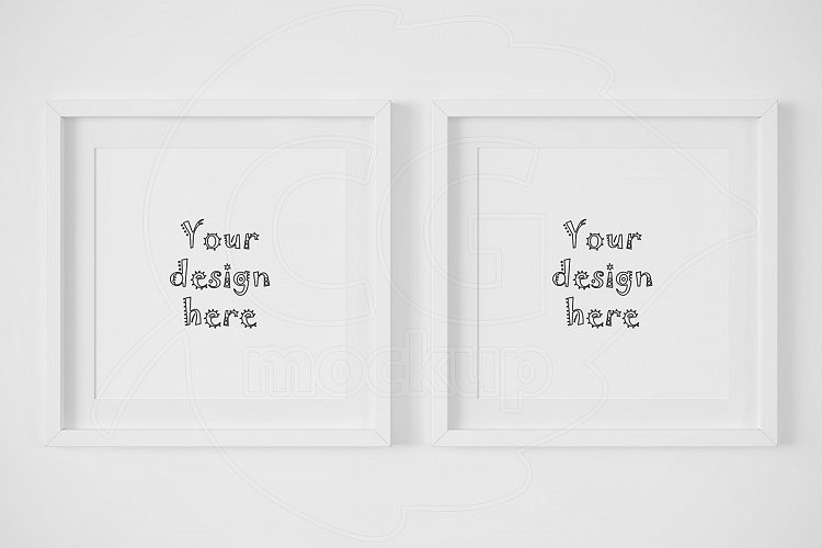 Two white matted square frame mockup