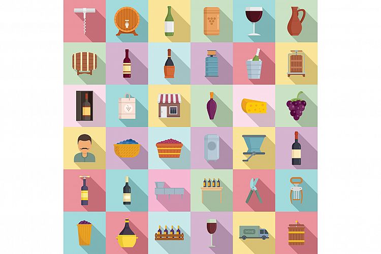 Winemaker icons set, flat style