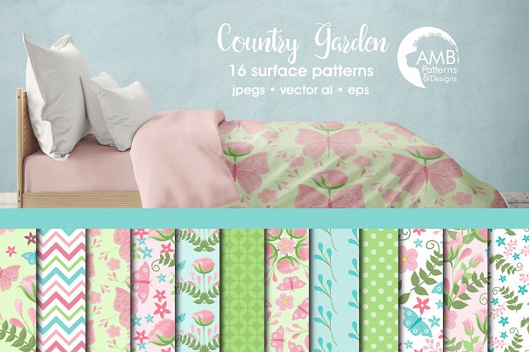 Country Garden patterns, Shabby Chic Papers, Soft and bright pink floral pattern, Spring paper, commercial use, AMB-1063
