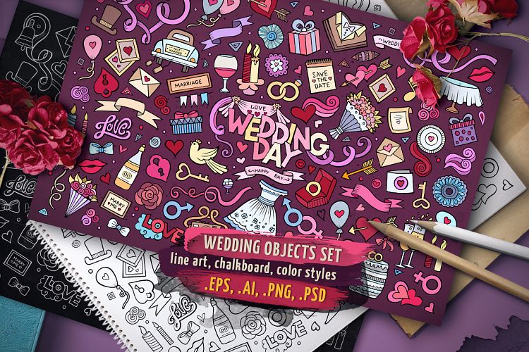 Wedding Objects & Symbols Set
