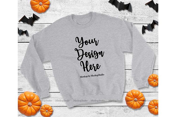 Halloween Heather Gray Sweatshirt Mock Up Fall Gildan 18000