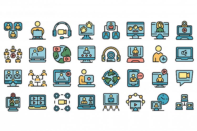 Online meeting icons set vector flat example image 1