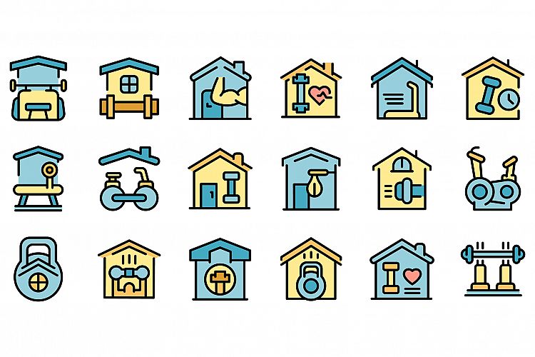 Home gym icons set vector flat example image 1