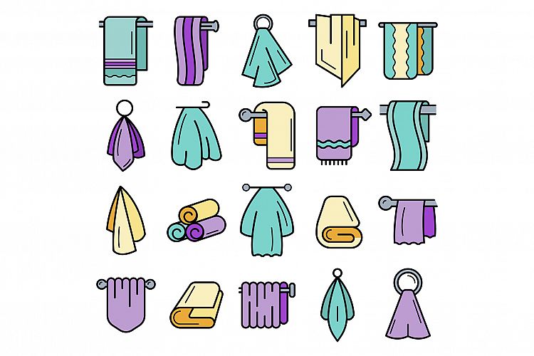 Towel icon set line color vector example image 1