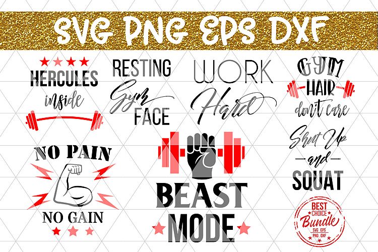 Gym Bundle SVG File, Fitness SVG, Exercise Sayings DXF PNG