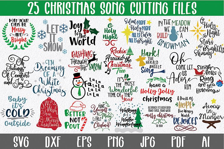 Christmas Song SVG Bundle with 25 PNG DXF EPS SVG Cut Files