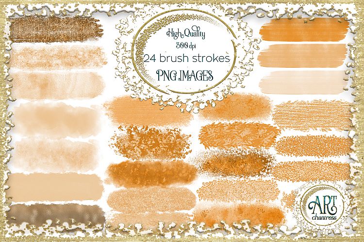 Apricot Peach Glitter Brush Strokes 24 PNG clipart Splashes 