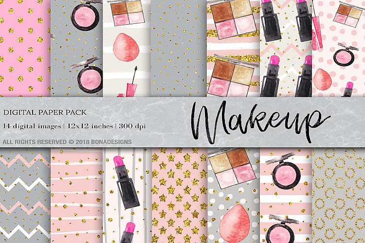 Makeup, Cosmetic Digital Paper, Fashion Digital Paper