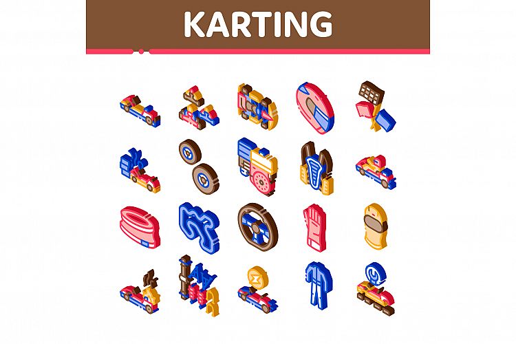 Karting Motorsport Isometric Icons Set Vector Illustration example image 1