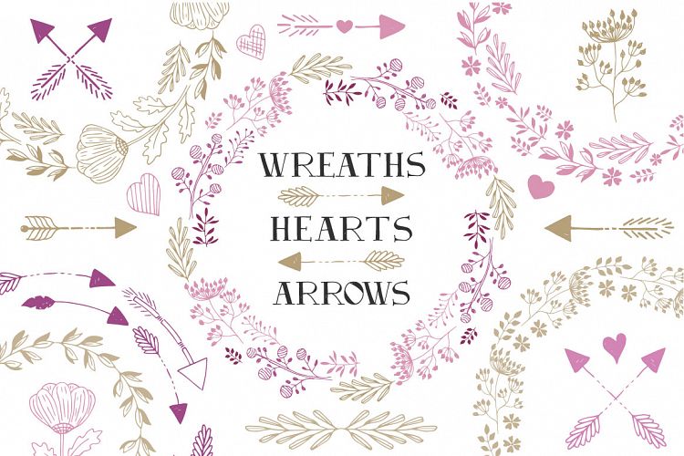Wreaths, hearts, arrows - EPS & PNG