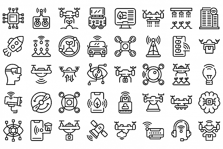 Drone technology icons set, outline style example image 1