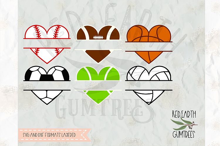 Heart sports ball bundle in SVG, DXF,PNG, EPS formats
