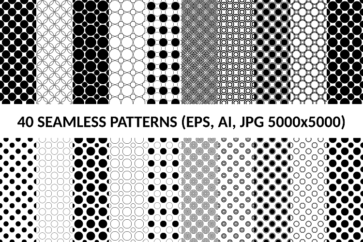40 Seamless Circle Patterns Ai Eps Jpg 5000x5000 Textures Design Bundles