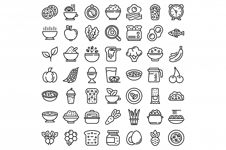 Healthy breakfast icons set, outline style