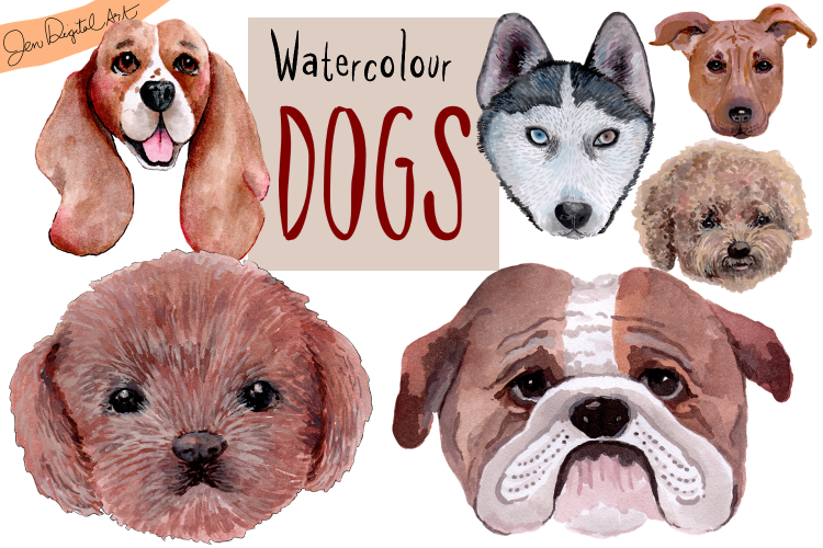 Hand Painted Watercolor Dogs | Clip Art | PNG/JPEG