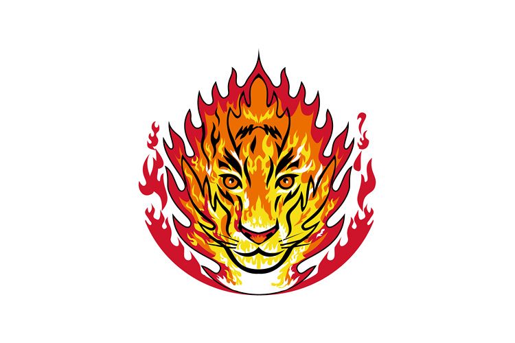 Flaming Tiger Head on Fire Mascot