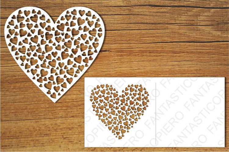 Heart with hearts SVG files for Silhouette Cameo and Cricut. Valentines day card svg, wedding invitation template cut files and clipart.